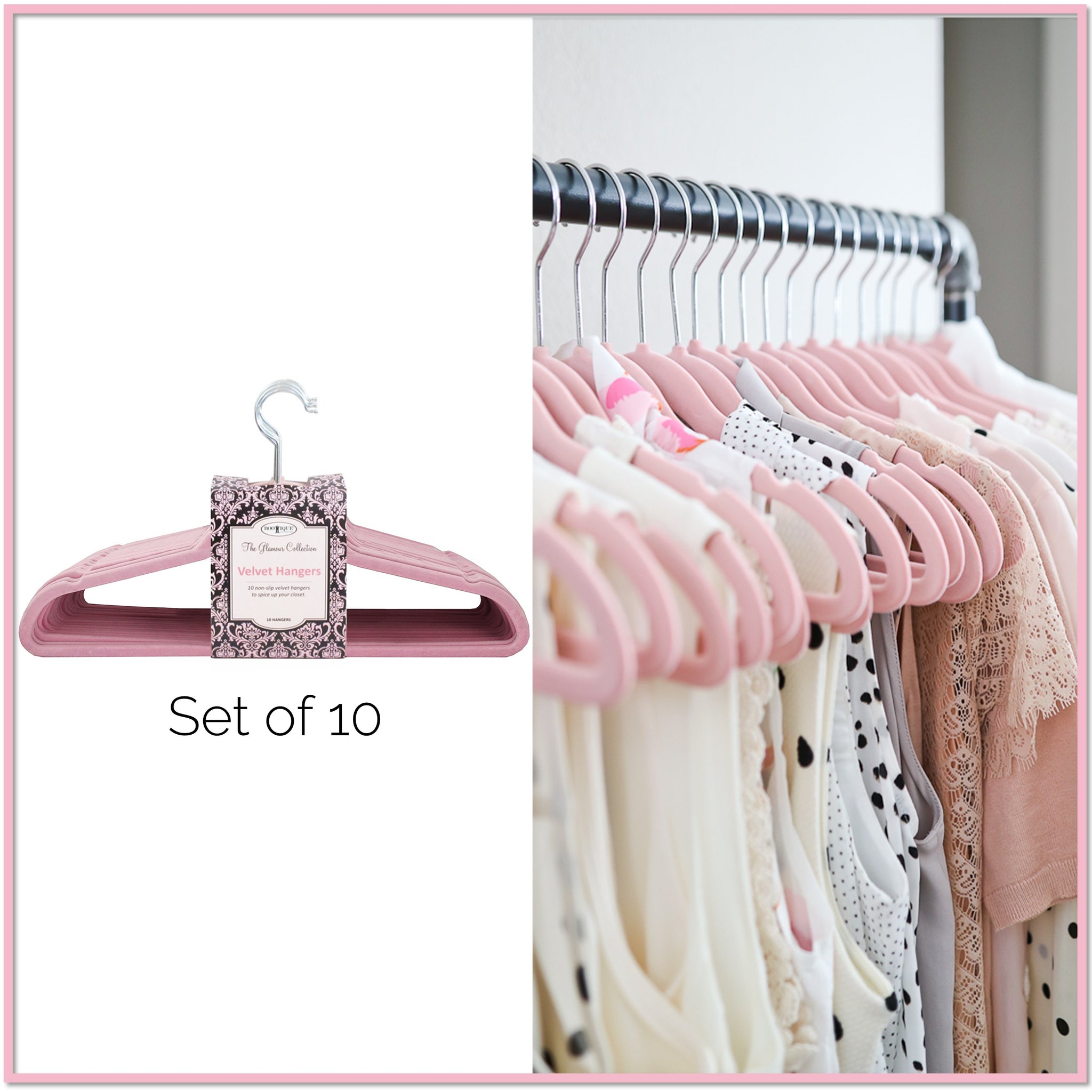 Glamour Velvet Hangers (Set of 10) Light Pink Velvet